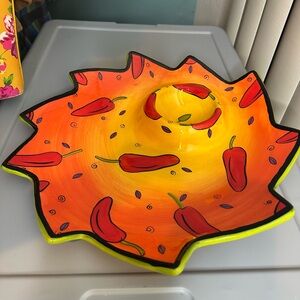 Tem Kem Glazed Chips & Dip Tray seed Chilli Pepper Design